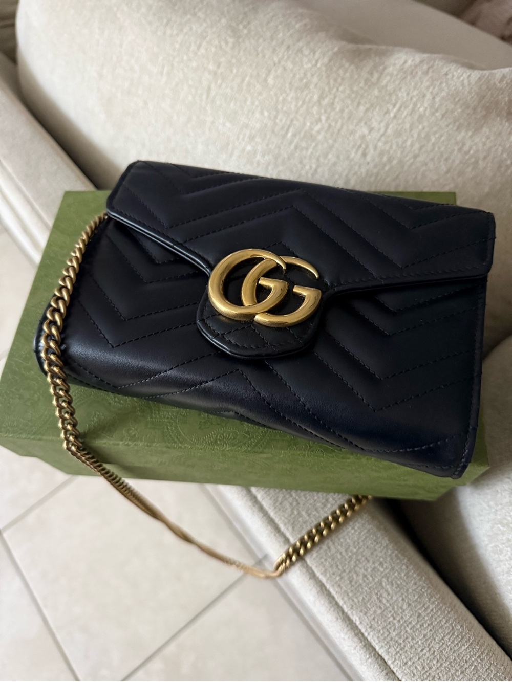 Gucci Black Chevron Leather Crossbody with Gold Double G